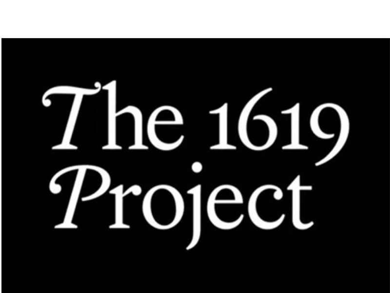 A picture of the title "The 1619 Project" in white font on a black background.