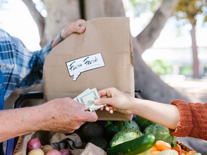 Exchanging cash for groceries